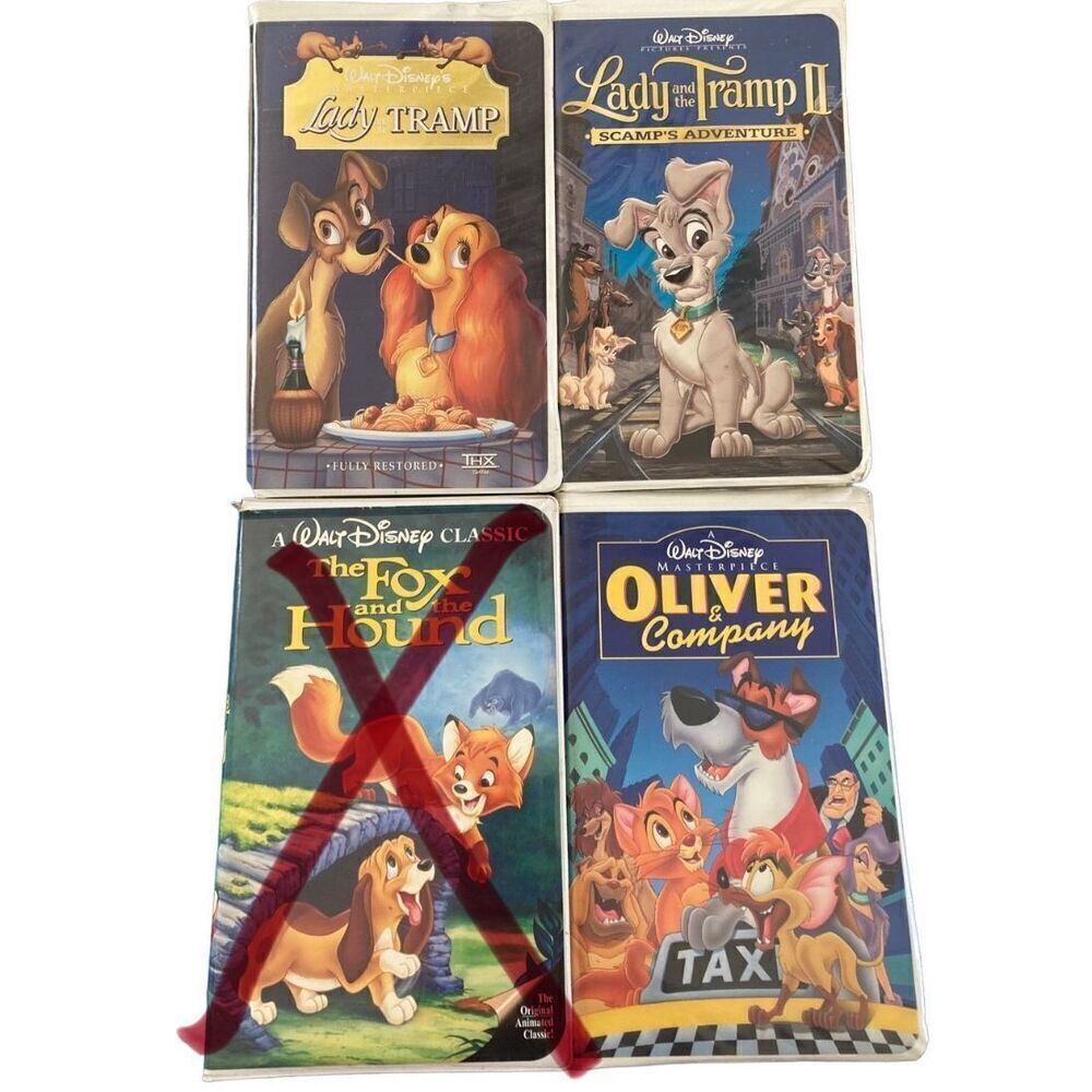 Lot of 3 Lady And The Tramp 1 2 Oliver And Company VHS Tape Vintage Movie Y2K 90